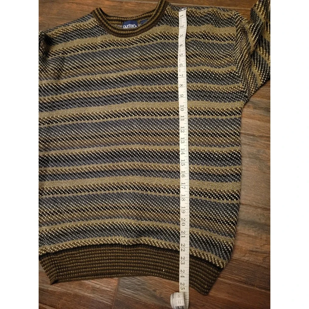 Puritan Vintage Mens Small Striped Knit Sweater Brown Blue Crew Neck  1319